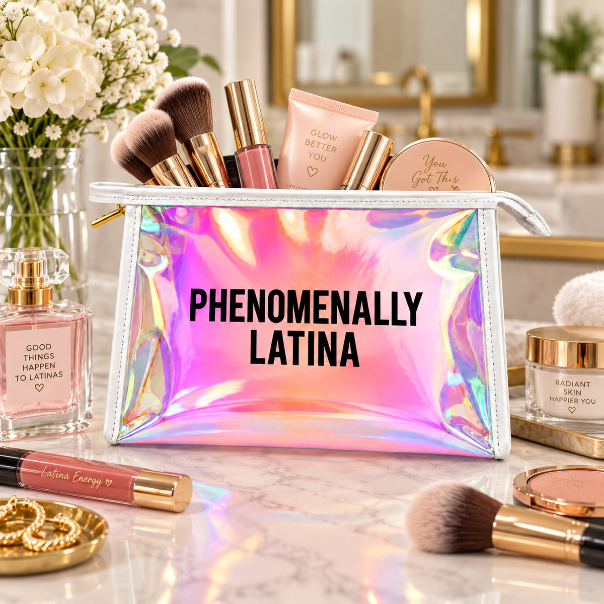 Phenomenally Latina Makeup Bag | Holographic Cosmetic Pouch