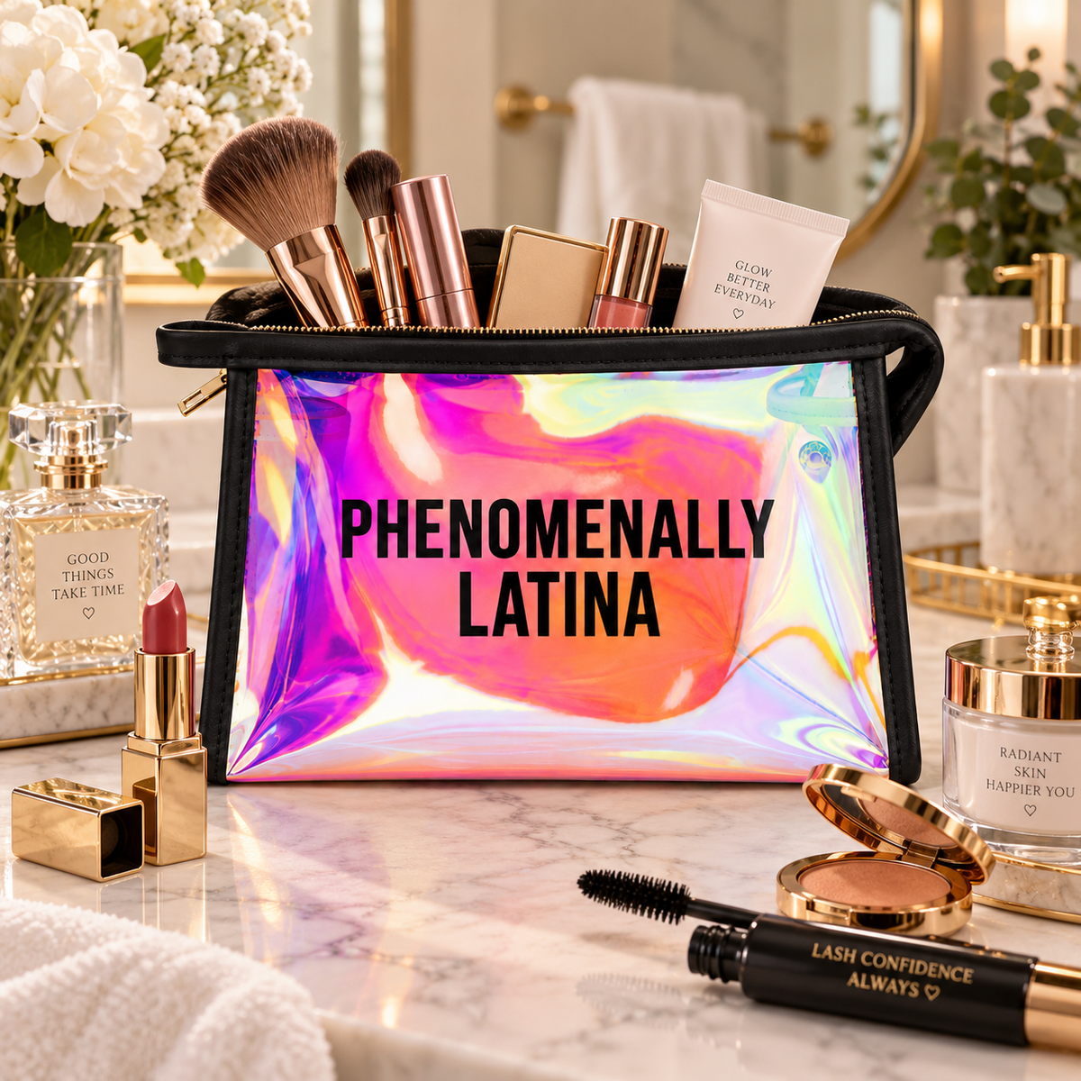 Phenomenally Latina Makeup Bag | Holographic Cosmetic Pouch